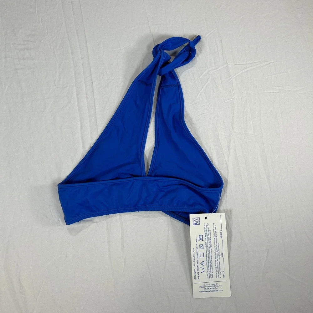Zuliana Vintage Bikini Top Royal Blue Halter O-Ring One Size‎ Made in USA NWT